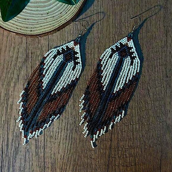 Handmade Beaded Boho Dangle Earrings Tribal Native - Picture 6 of 8